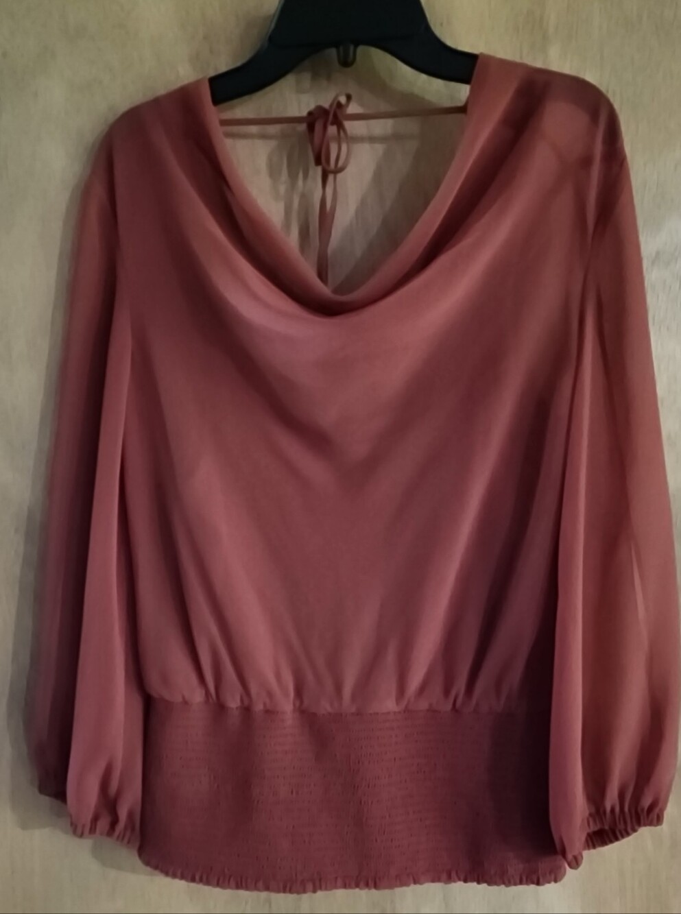 White House Black Market Sheer Long Sleeve Surplice Poplin Shirt Red Ochre New 6 - Picture 2 of 10